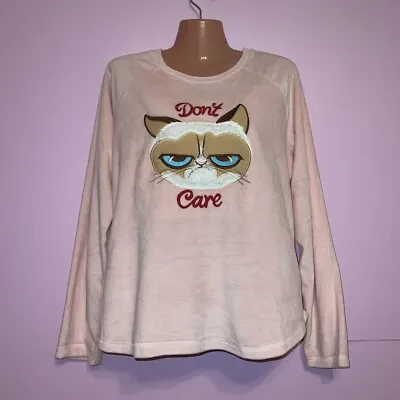 Buy NEW Grumpy Cat Soft Velour Pink Sweater Top Sleepwear Pajamas Egirl Long Sleeve • 5.53£