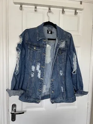 Buy Boohoo Size 10 Distressed Oversized Denim Jacket • 10£