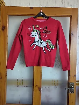 Buy Perfect Christmas Red 9-10 Years Rudolph Unicorn Long Sleeve Knitted Jumper • 4.92£