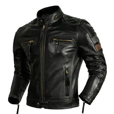 Buy Men's Genuine Cowhide Leather Motorcycle  Biker Vintage Racer Retro Black Jacket • 99.99£