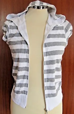 Buy Grey And White Stripe Hoodie Short Sleeve With Zip Hood Ex Store Q2/3 • 8.99£