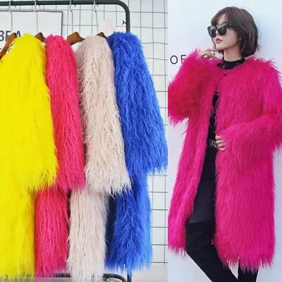 Buy Long Women Shaggy Faux Fur Coat Winter Warm Jacket Fluffy Cardigan Outwear • 55.06£