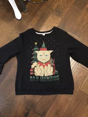 Buy Bah Humbug Grumpy Cat Christmas Sweatshirt Holiday Time Large 12/14 • 13.41£