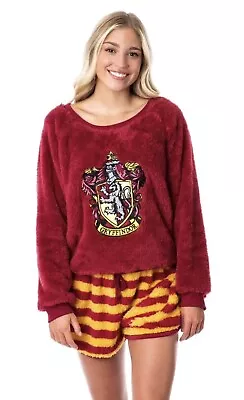 Buy Women’s Harry Potter Pajamas Hogwarts Gryffindor Plush PJs Lounge Top Shorts • 33.77£