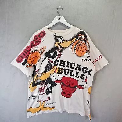Buy Chicago Bulls Looney Tunes T-Shirt XL White Vintage 1993 All Over Print • 124.99£