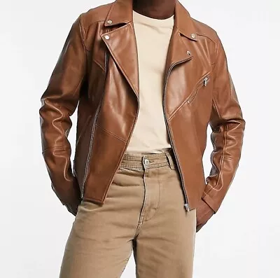 Buy Urbancode Real Leather Biker Jacket In Tan S • 34.99£