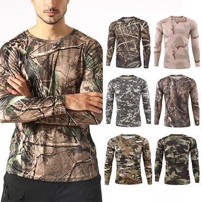 Buy Mens Compression Top Athletic Running Basketball Long Sleeve Camo Print T Shirts • 15.70£