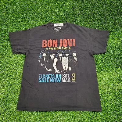 Buy Bon-Jovi Rock-Band Concert Shirt Womens Large-Boxy 20.5x25 Black One-Night-Only • 3.15£