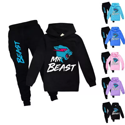 Buy Mr Beast Tracksuit Set Kids Boys Hoodie Hooded Sweatshirt Pants Casual Outfit ~ • 18.99£