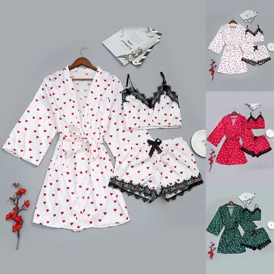 Buy 3PCS Womens Sexy Lace Pyjamas Set Tops Shorts Robe Sleepwear Nightwear Lingerie • 2.29£