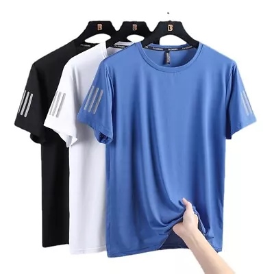 Buy Men's Ice Silk Quick-drying Clothes Breathable Short-sleeved Sports T-shirt • 16.61£