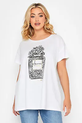 Buy Yours Curve Women's Plus Size White 'Amour' Perfume Print T-Shirt • 19.99£