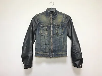 Buy G-STAR RAW Woman's Blue Faux Leather Sleeves Denim Jacket Size S • 29£