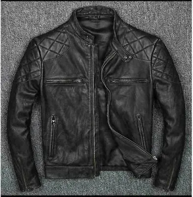 Buy Men’s Motorcycle Biker Vintage Cafe Racer Distressed Black Real Leather Jacket • 22.95£
