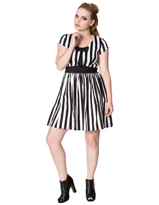 Buy Heart To Heart Mini Dress 18 20 Banned Stripe Beetlejuice Wednesday Goth Alt • 19.99£