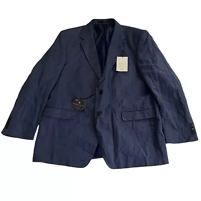 Buy Marks & Spencer Collezione Pure Linen Blazer Jacket Regular Fit Blue 46M Medium • 49.95£