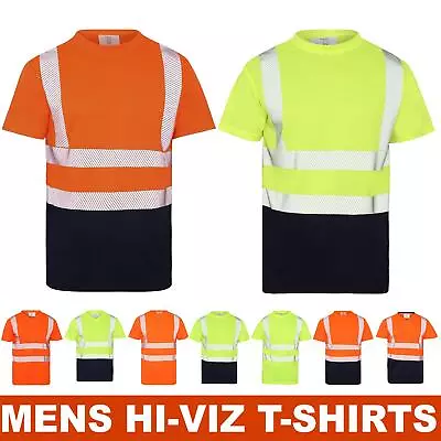 Buy Hi Vis Viz Crew V-Neck T-Shirt Short Sleeves Safety Workwear 2 Tone Sizes S-5XL • 12.95£