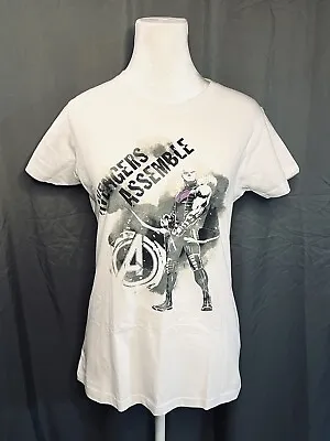 Buy NWT Marvel Avengers Station Hawkeye Ladies Short Sleeve White T-shirt Size L • 23.48£