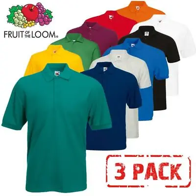 Buy 3 PACK FRUIT OF THE LOOM Plain 65/35 Polo Shirts Unisex Men Women Tee T Shirt • 21.50£