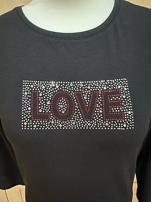 Buy Ruth Langsford 3/4 Sleeve Scoop Neck Love Crystal Motif Top  - Black - Size XS • 26£