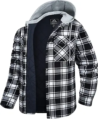 Buy MAGCOMSEN Men's Hoodies Flannel Check Pattern Sweatshirts Quilted Lined Casual 5 • 70.64£