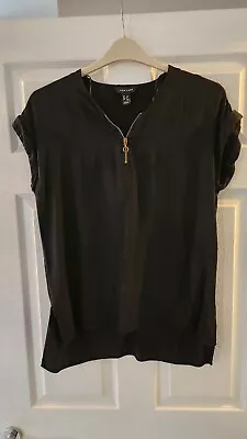 Buy New Look Ladies Tshirt Top Black 10 Zip Detail Roll Sleeve Blouse Shirt • 4£