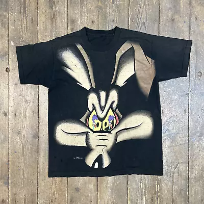 Buy Looney Tunes Graphic T-Shirt Wile E. Coyote Single Stitch Tee Black Mens Large • 55£