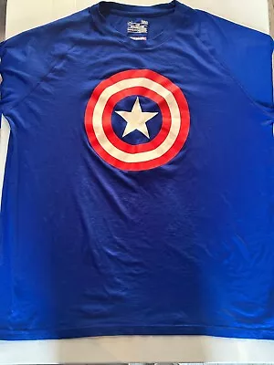 Buy Under Armor Heatgear Captain America Blue Marvel Short Sleeve T Shirt Size L • 4.99£