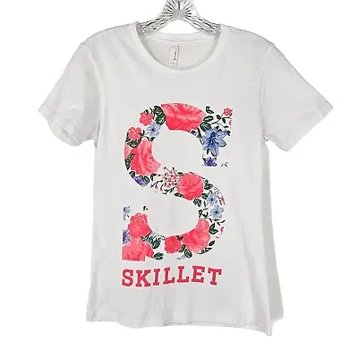 Buy Skillet Floral Babydoll Band Tee Womens Junior Size Large White Pink Graphic T • 18.94£