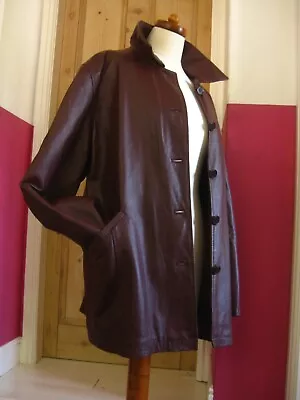 Buy MILAN LONG LEATHER COAT Jacket 14 16 Boyfriend Relaxed Red Burgundy Oxblood • 104.99£
