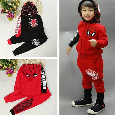 Buy Kid Boy Hoodie Tracksuit Tops Pants Sweatshirt Outfit Casual Clothes Spiderman • 14.91£
