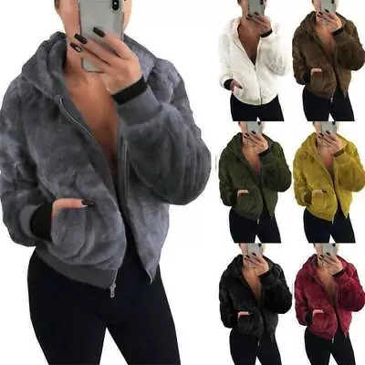 Buy Lady Hoodies Fleece Zip Up Coat Teddy Bear Fur Hooded Jacket  Fluffy Outwear, • 25.87£