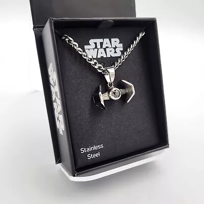 Buy 2016 Star Wars Stainless Steel TIE Fighter Pendant & Necklace In Gift Box • 19.88£