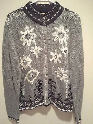 Buy Vintage Tacky Ugly Christmas Sweater - Medium Gray B. Moss Knitted Snowflakes !! • 13.44£
