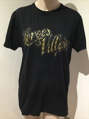 Buy Authentic Mens Short Sleeve Heroes & Villains Black T Shirt Gold Logo • 7.99£
