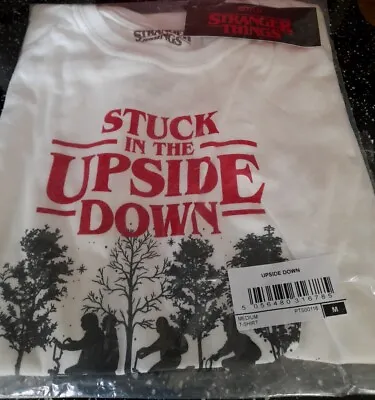 Buy Stranger Things STUCK In The UPSIDE DOWN Official WHITE Short Sleeve T-shirt / L • 16£