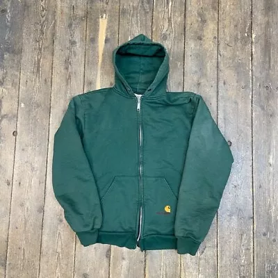 Buy Carhartt Hoodie Mens Full-Zip Y2K Workwear Mesh Lined Sweatshirt, Green, XL • 60£