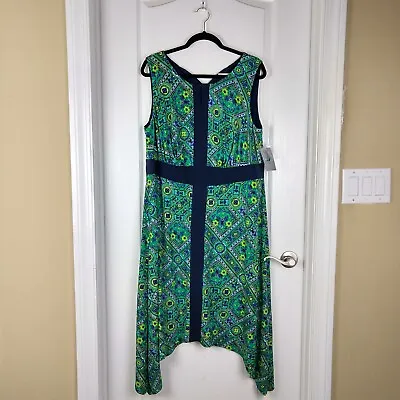 Buy NWT Catherines Green Blue Floral Mosaic Keyhole Front Sleeveless Dress Size 0X • 26.98£