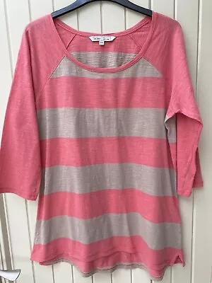 Buy Fat Face Organic Cotton Coral & Taupe Wide Stripe Long Sleeve Top 12 Pristine • 15£