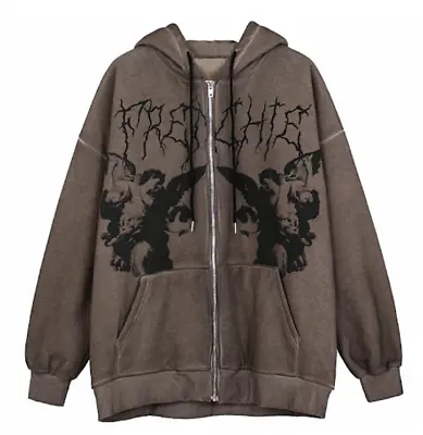 Buy Y2K Vintage Angel Print Sweatshirt Hoodies Zip Up Women's Grunge Streetwear • 14.50£