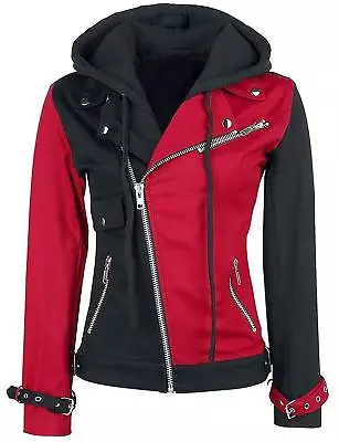 Buy Women's Psychotic Harley Quinn Red & Black Biker Cotton Hoodie Jacket • 61.42£