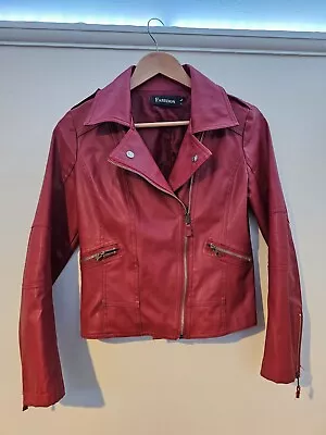 Buy Womens Red Leather  Biker Jacket Size Large  • 19.99£