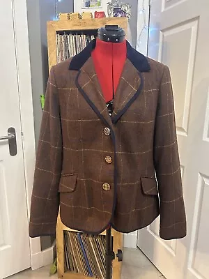 Buy Joe Browns Quirky Boho Wool Blend Check Tweed Blazer Jacket Size 14 Velvet Trim • 20£
