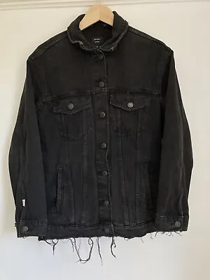 Buy Bershka Black Oversized Denim Jacket Size Small Distressed • 15£