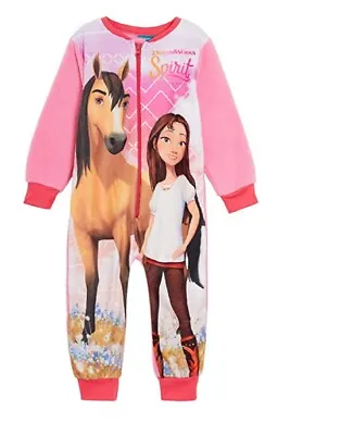 Buy Girls Kids Spirit & Lucky Horse 1Onesie One Piece Age 2-8 Years Fleece Pyjamas • 11.99£