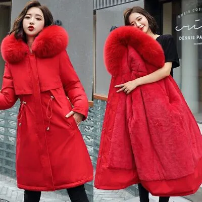 Buy Women's Parka Hooded Warm Fleece Padded Coat Fur Jacket Winter Long Outwear UK • 24.79£
