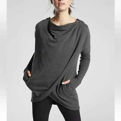 Buy Athleta Purana Wrap Hoodie Sweatshirt M Charcoal Heather Grey • 48.21£