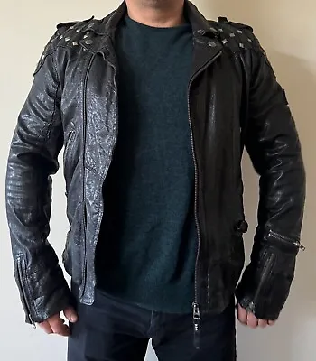 Buy Diesel Mens Real Leather Black Studded Jacket Size M • 126.99£