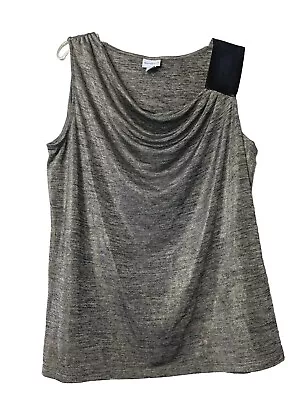 Buy Glitter Tank Top XL Blouse Stretch Sleeveless Gold Black Faux Leather Evening • 14.21£