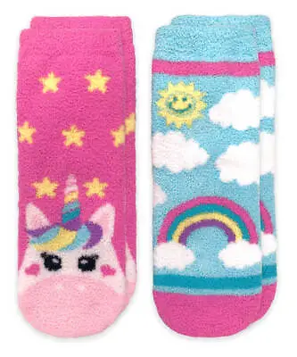 Buy Jefferies Socks Girls Fashion Rainbow Unicorn Stripe Fuzzy Non-Skid Slippers 2PK • 10.23£